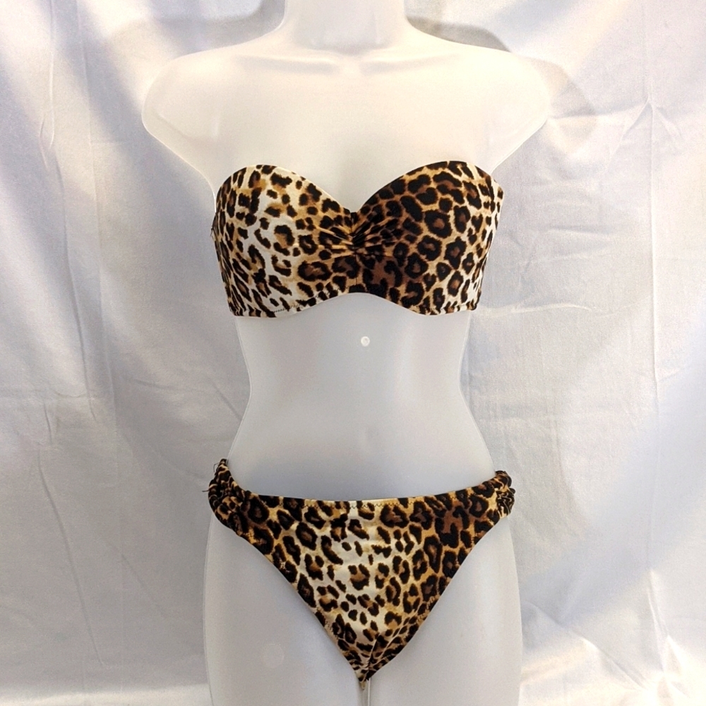 Leopard Print Strapless Bikini